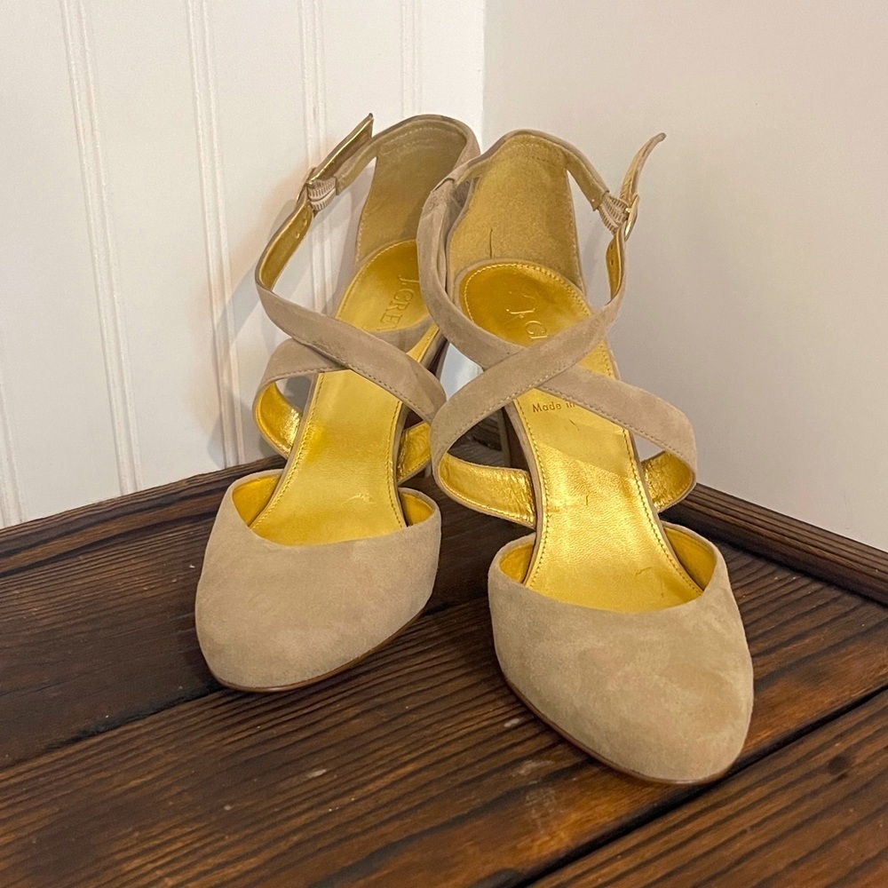 JCrew Marlene Tan Suede Cris Cross Pumps